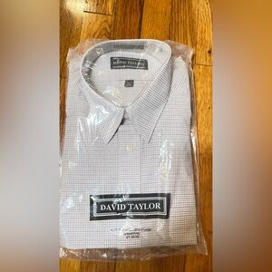 David Taylor Men's Light Gray Grid Dress Shirt